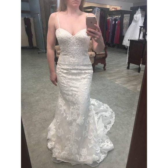 Low Back Scroll Lace Blush Wedding Dress Vintage - Picture 1 of 16